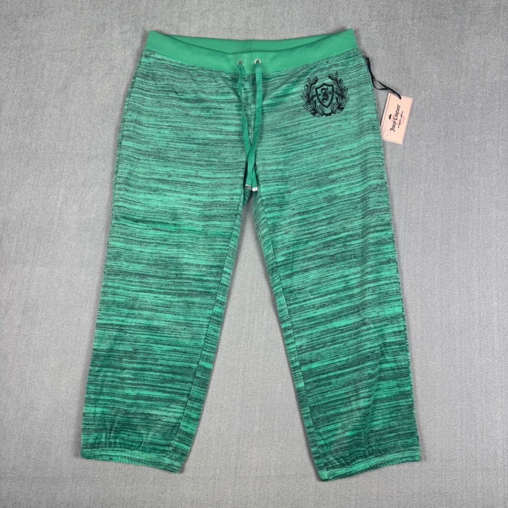 Juicy Couture Green Space Dye Cropped Sweatpants Logo Crest Small NWT